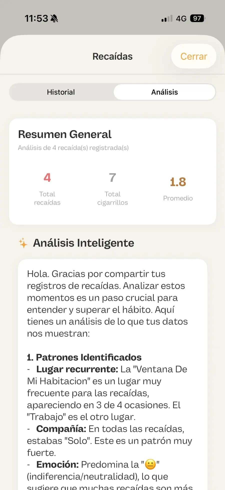 Análisis inteligente de recaídas en nofu con patrones y momentos identificados